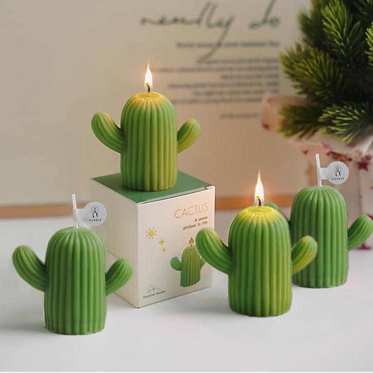 Cactus Candles for Women - Unique Cactus Gifts for Friends, Arizona Mexican Birthday Teacher Gifts 4Pack Mini Scented Succulent Candles, Saguaro Desert Tropical Cake Table Baby Shower Party Decor
