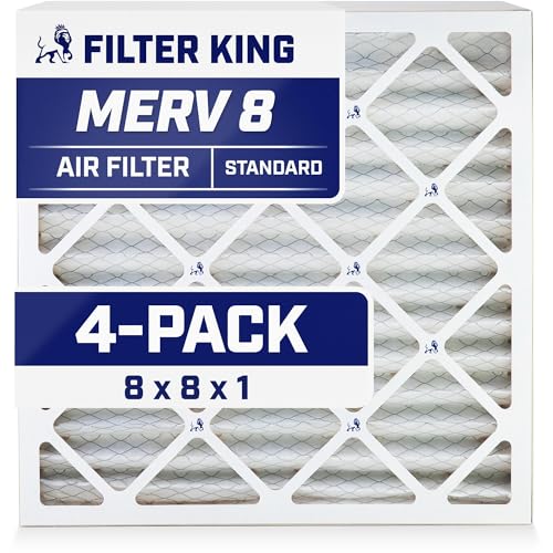 Filter King 8x8x1 Air Filter | 4-PACK | MERV 8 HVAC Pleated A/C Furnace Filters | MADE IN USA | Actual Size: 8 x 8 x .75'