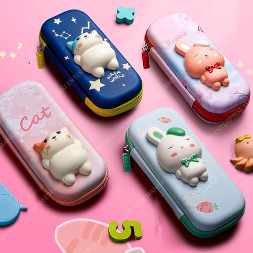 Image of Pencil Case, Cute Cartoon Pencil Pouch 3D Embossed Design Novelty Pencil for Case Gift for Students Kids (Small Pouch, Cat Blue Small)
