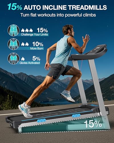 Image of WELLFIT 15% Auto Incline Foldable Treadmill, Heavy Duty Treadmills for Home | 400lbs Capacity, Voice Control, Bluetooth, Heart Rate Sensors,4.0HP Motor,Folding Running & Walking Pad for Seniors,Home Gym