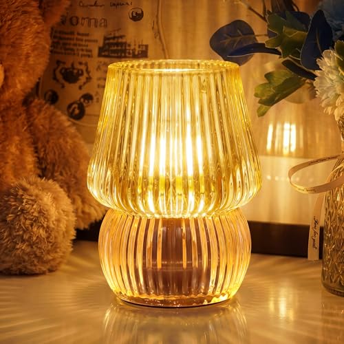 SisiHokai Small Battery Operated Lamp with Timer Tiny Cordless Glass Table Lamp for Home Decor Kitchen Bathroom Birthday Gift for Women Mushroom Amber