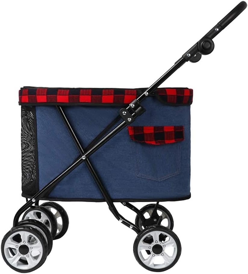 小型犬用ペットベビーカー軽量犬用乳母車ベビーカーバギー360度 スムーズな前輪 62 以上節約 折り畳みやすいホイール付きキャットベビーカーアームレスト4速調整 カラー ダークブルー