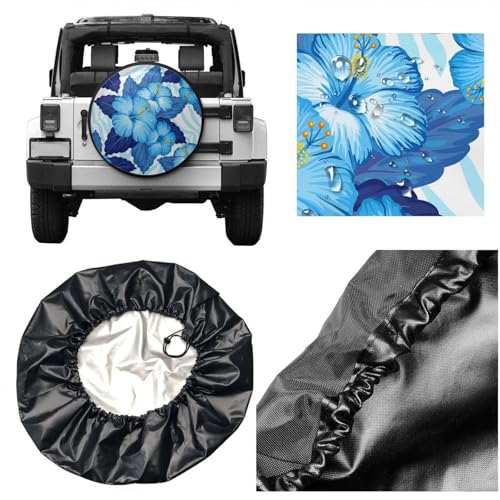 Image of Delerain Blue Hibiscus Flowers Spare Tire Covers for RV Jeep Trailer SUV Truck and Many Vehicle, Wheel Covers Sun Protector Waterproof, (14 Inch for Diameter 23 inch-27 inch)