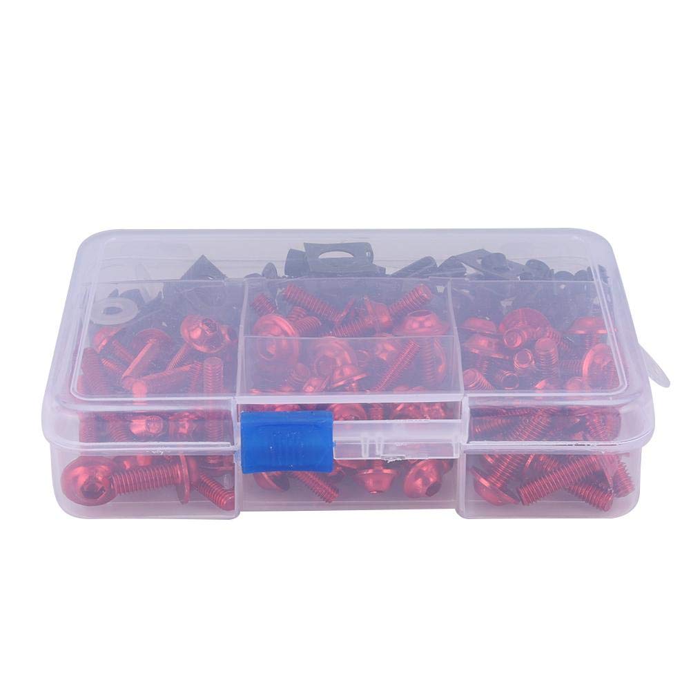Akozon 177pcs Kit Viti bullone carenatura Universale M5 M6 Adatto per Moto Sportive (Rosso)