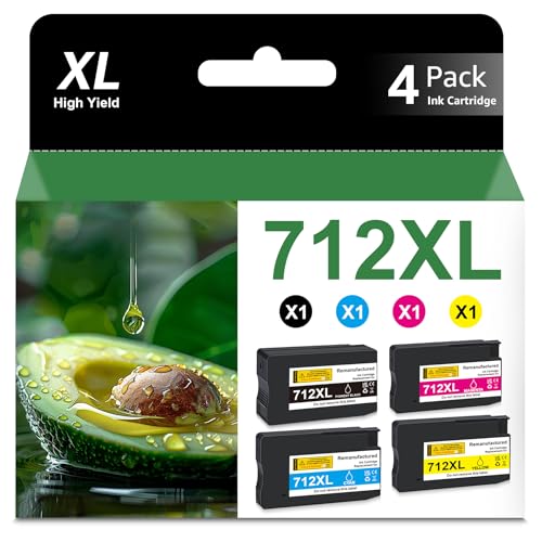 Cartouches d'encre 712XL pour HPQ Designjet T210 T250 T320 et T630 T650 en lot de 4