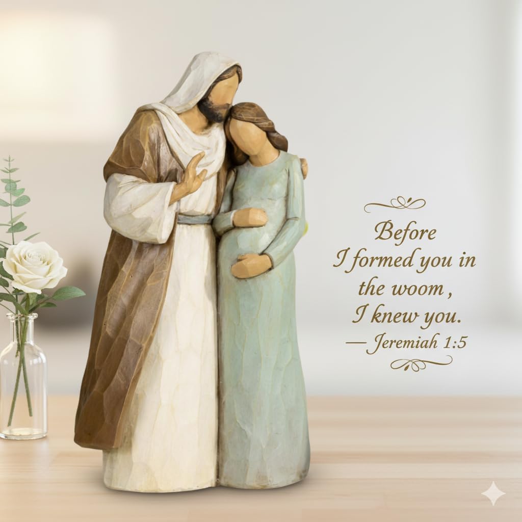 Jesus with Pregnant Woman Figurine 9 Inch Jesus Blesses The Expectant Mother Morandi Colors Resin Statue, Hand-Carved Wood Style Christian Home Décor & Meaningful Gift Walk with Jesus - Image 6