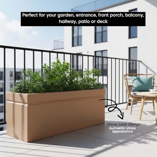 Image of Go Hooked Recta 36x14 Inch Large Planter Pot | Big Size Outdoor & Indoor Pot for Plants | Modern Design, Lightweight & Durable Rectangle Polymer Flower Pot for Balcony, Terrace & Garden (Brown)