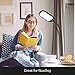 Brightech Litespan Slim LED Floor Lamp - Modern Reading Light Over Chair for Living Rooms & Offices, Tall With Adjustable Gooseneck, Crafts Work Light, Dimmable Standing for Bedroom - Wood