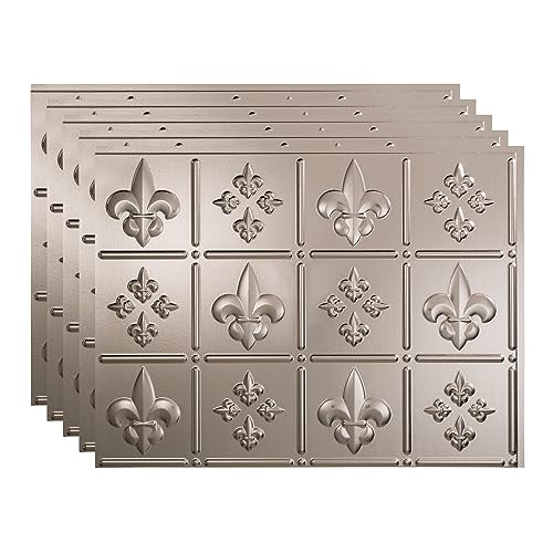 FASÄDE Fleur-de-lis Decorative Vinyl 18in x 24in Backsplash Panel in Brushed Nickel (5 Pack)