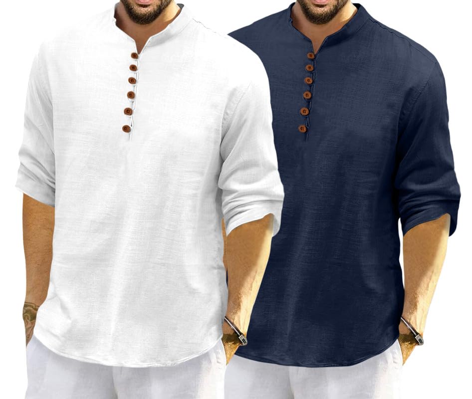 Image of ROYALSCOUT Men's Cotton Polyester Blend Solid Regular Fit Full Sleeve Short Kurta | Ethnic, Lightweight Summer Kurta for Daily & Occasion Use
