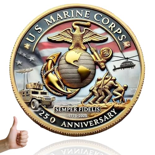 Double-Sided USMC 250th Anniversary Challenge Coin - 1.57 Inch Marine Corps Commemorative Coin in...