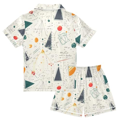 ALAZA Geometric Shape Math Pajamas Satin Pajama Set Short Sleeve Button Down Sleepwear2