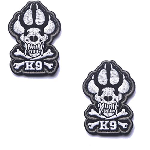 K9 Crossbones Killer Attack Police Dog Patch Embroidered Army Swat Military Tactical Morale Badge Emblem Embroidered Fastener Hook & Loop Patch for Pet Harnesses Vest (2PCS)
