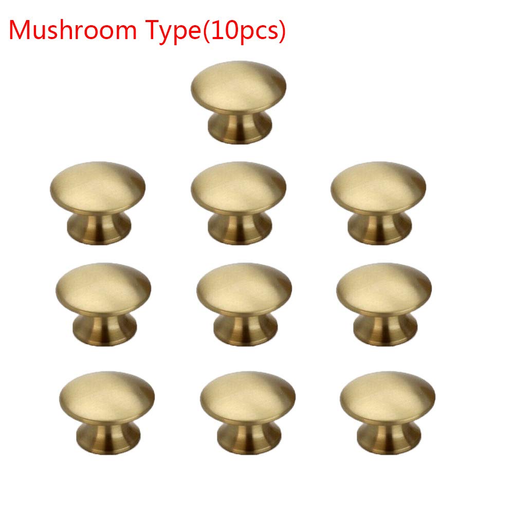 TOOLDO 10PCS Round Cabinet Knob Brushed Brass Gold Handles for Kitchen Cupboards Door Cabinet Drawer Single Hole Mushroom Type Small