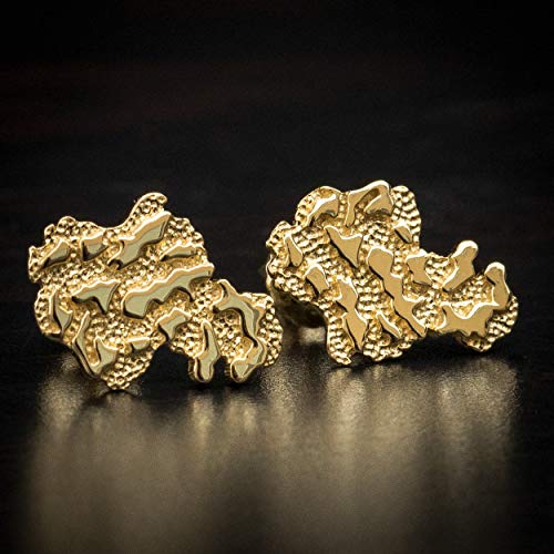 Men's 14k Yellow Gold Plated 925 Sterling Silver Retro 90's Hip Hop Hypoallergenic Ear Ring Textured Solid Gold Nugget Stud Screw Back Earrings For Men2