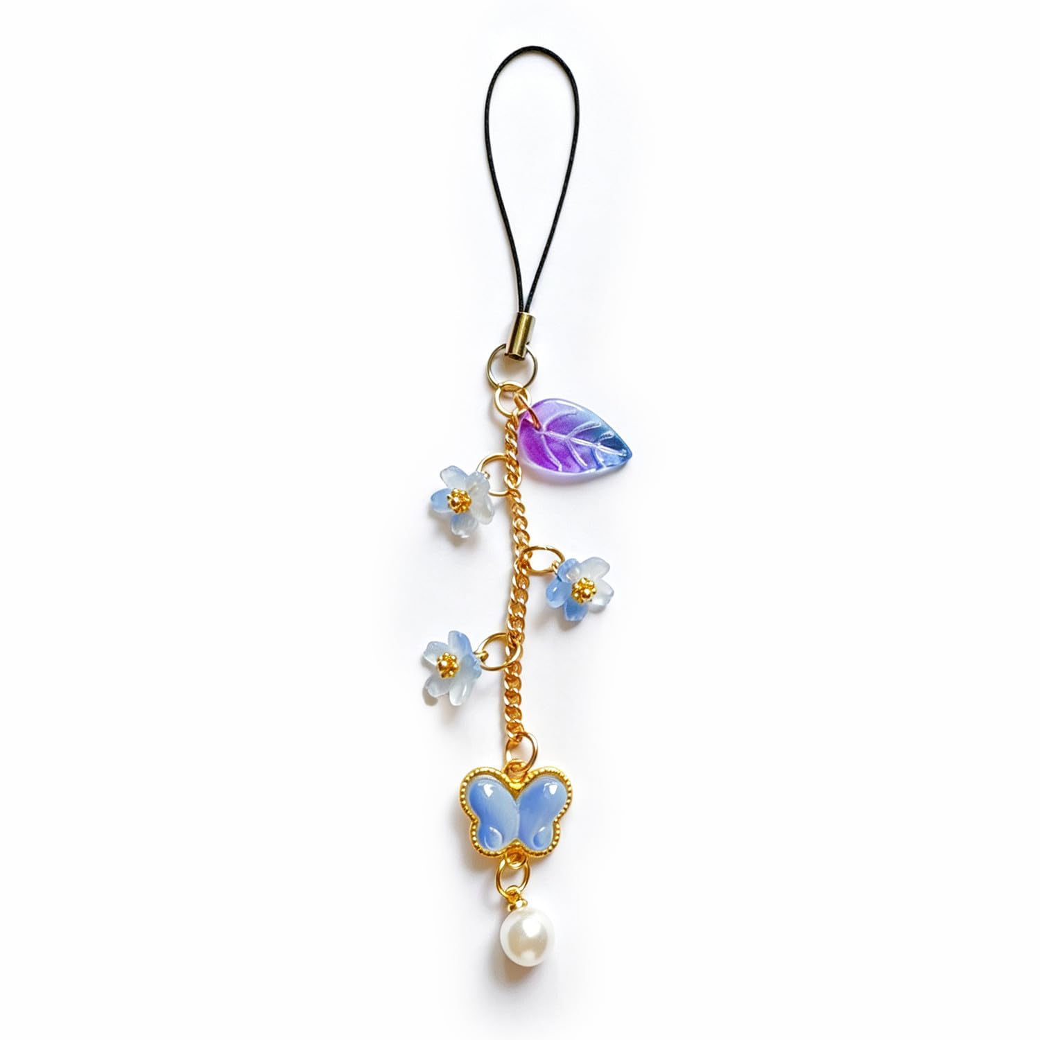 Cute Phone Charms with Lily of the Valley & Butterfly Aesthetic Y2K Cell Phone Charms Strap Accessories for Bag Keychain Airpods Camera Pendants Decor for Women Girls Blue- Sakura