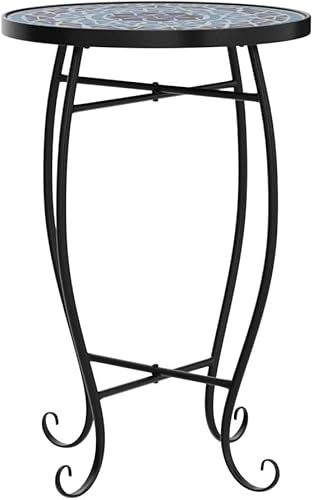 Miniatura 6 de VINGLI Mesa auxiliar de mosaico para exteriores, mesa auxiliar redonda de 14 pulgadas, mesa decorativa, con parte superior de azulejos de cerámica,