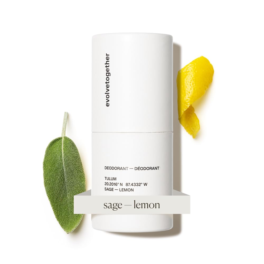 evolvetogether Aluminum Free Natural Deodorant for Women & Men | Lemon, Sage & Patchouli | Neutralizes Odors, Soothes Skin | Vegan, Cruelty-Free, Baking Soda Free | Made in USA (Tulum, 1.69 Oz)