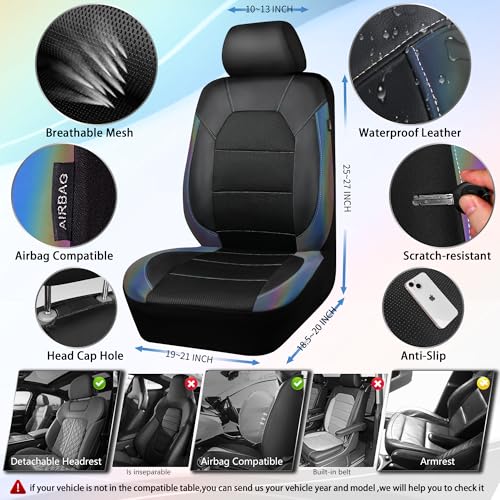 Image of CAR PASS Leather Car Seat Covers Front Seats only, with Air Mesh Front Seat Covers Breathable, Cool Automotive Seat Covers 2 Pack, Universal Fit Most Cars,SUV,Truck,Van Airbag Compatible(Iridescent)