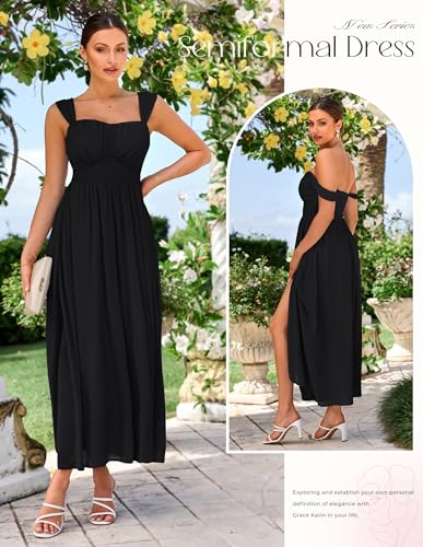 Image of GRACE KARIN 2026 Women's Summer Floral Wedding Guest Dress,Beach Flowy A Line Maxi Off Shoulder Bridesmaid Dresses