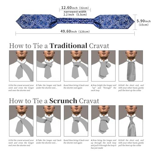 Image of DiBanGu Mens Silk Ascot Ties Paisley Jacquard Woven Cravat and Pocket Square Cufflinks with Lapel Pin for Business Wedding