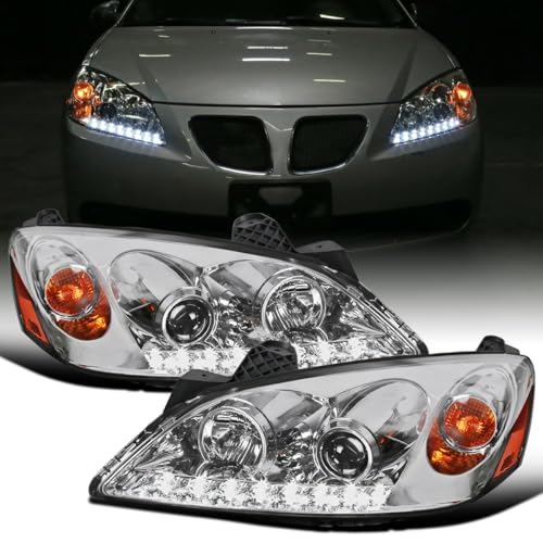 Ronnin - Fits 2005-2010 Pontiac G6 Upgraded Replacement Projector Headlights LED Running Lights Assembly Pair | Chrome