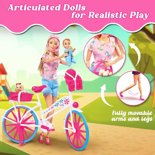 Image of Steffi Love Bike Tour| Realistic Doll Set| Complete Doll Set with Bicycle, Helmet, Baby & Pet| Imaginative & Pretend Play Set| Ideal Gift for Girls of Age 3 & Up- Bike Tour