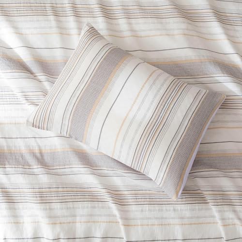 Image of Amazon Basics Comforter Set, 2-Piece Jacquard Comforter and Pillow Sham, All-Season Bedding, Twin, Beige Striped