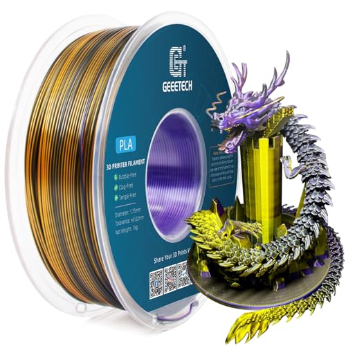Image of Geeetech Silk PLA Tri Color Filament 1.75mm 3D Printer Filament, Coextrusion Purple Gold Black Tri-Colors Metal-Like Shiny Silk PLA Filament, 1kg (2.2lbs) 1 Spool, Dimensional Accuracy + /- 0.02 mm