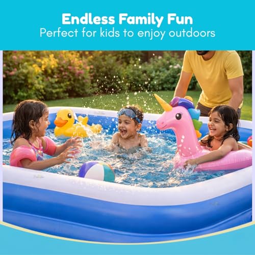 Image of Toy Imagine 𝟏𝟎 𝐅𝐭 Big Inflatable Swimming Pool Rectangular for Adults & Kids with 2-Way Electric Pump Big Size Family Pool Portable Water Tub for Adults Scratch-Proof Durable 3 Layer Outdoor Pool