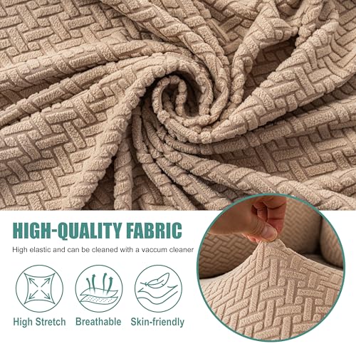 Image of Genina Recliner Loveseat Cover Stretch Couch Covers Sofa slipcover for 2 Seat Reclining Couch Thick Jacquard Furniture Protector (Khaki)