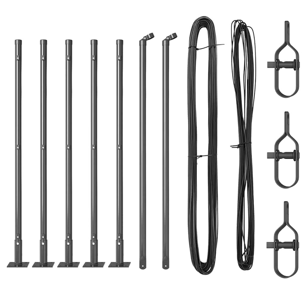 Juego de 7 postes de valla para hormigón, acero recubierto de polvo gris con base de hormigón, estaca de 90 cm para jardín, terraza, parcela para fijación resistente al viento