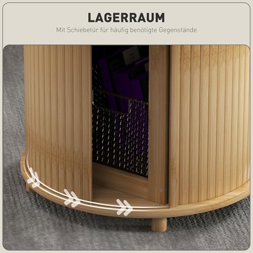 HOMCOM Couchtisch Wohnzimmertisch aus Bambus mit verstecktem Stauraum und Schiebetür, runder Beistelltisch im Modern-Stil, für Wohnzimmer, Natur, Ø60 x 45 cm – Bild 6