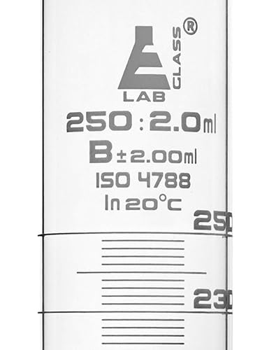 Miniatura 2 de EISCO Cilindro graduado, 8.5 fl oz - Tolerancia de clase B ± 0.1 fl oz Base hexagonal Blanco Graduaciones Borosilicato 3.3 Glass- Eisco Labs