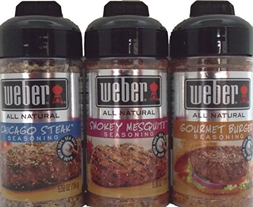 Weber - Mezcla de condimentos naturales de 3 sabores: (1) mezcla de condimentos Weber Chicago Steak, (1) mezcla de condimentos Weber Gourmet para hamburguesas y (1) mezcla de condimentos Weber Smokey