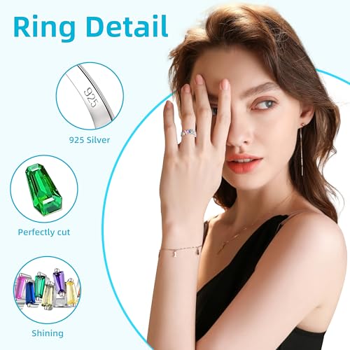 Eternity Rainbow Ring 18K White Gold Plated Emerald-Cut Multi Color AAA Created-Gemstone Rainbow Ring, Wedding Band for Women Gift For Her3