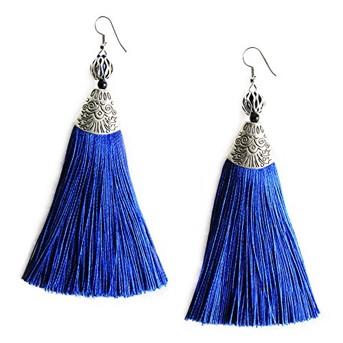 Me&Hz Blue Big Long Drop Earrings Generous Dangle Beaded Tassel Earring for Women Girls