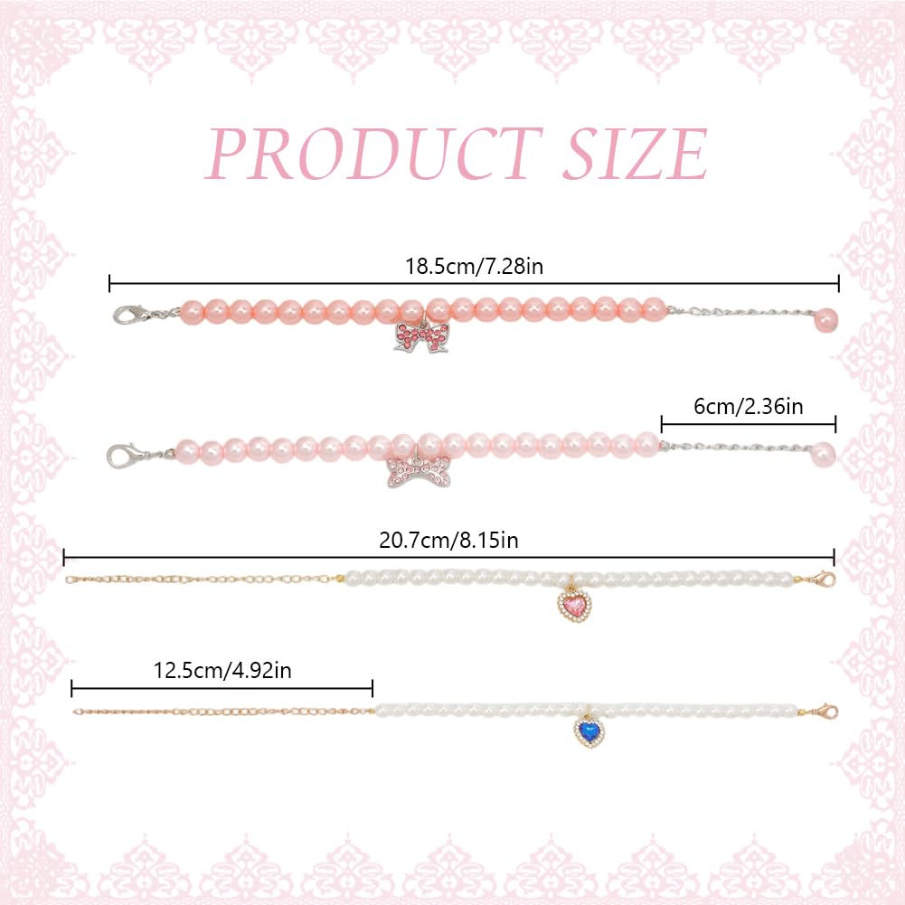 DELORIGIN 4 Styles Dog Cat Pearl Collar Necklace Jewelry Beaded Collar With Ribbon and Cubic Zirconia Heart Bone Collar Accessories for Small Cat Dog Accessories Girl Pet Puppy Kitten Pink Costume - Image 2