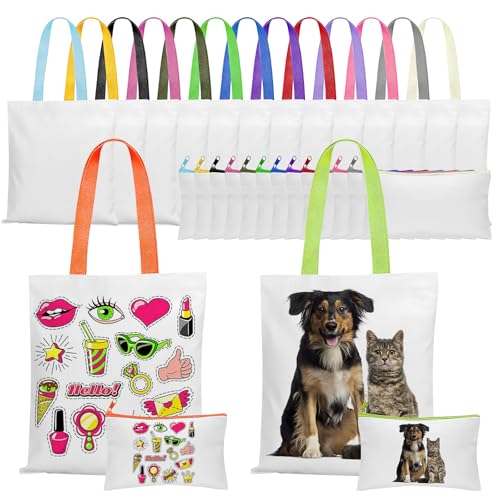 Paquete de 30 bolsas de sublimación a granel, reutilizables, de lona, bolsas de compras grandes para bricolaje, cosméticos, maquillaje, publicidad, manualidades, regalo
