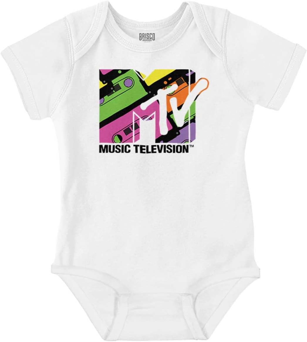 Brisco Brands Retro 80s MTV Cassette Tapes Logo Baby Romper Boys or Girls