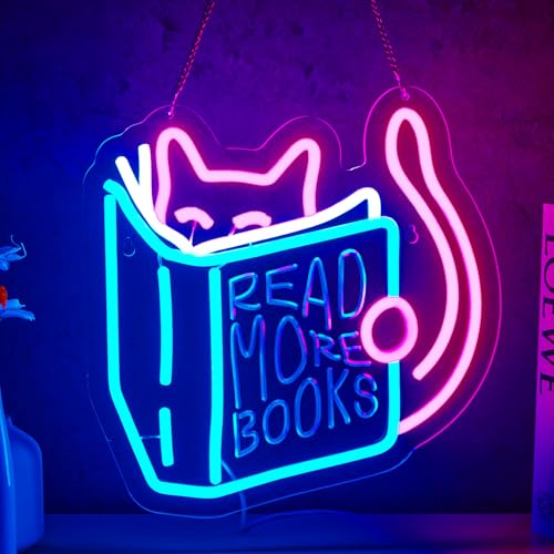 Image of Read More Books Neon Sign Read Books and Be Kind Neon Signs for Wall Decor Cute Animal Reading USB Dimmable LED Lights for Student Suitable for Classroom Bookstore Library Museum Study Room Gift for Teen Boys Girls Christmas
