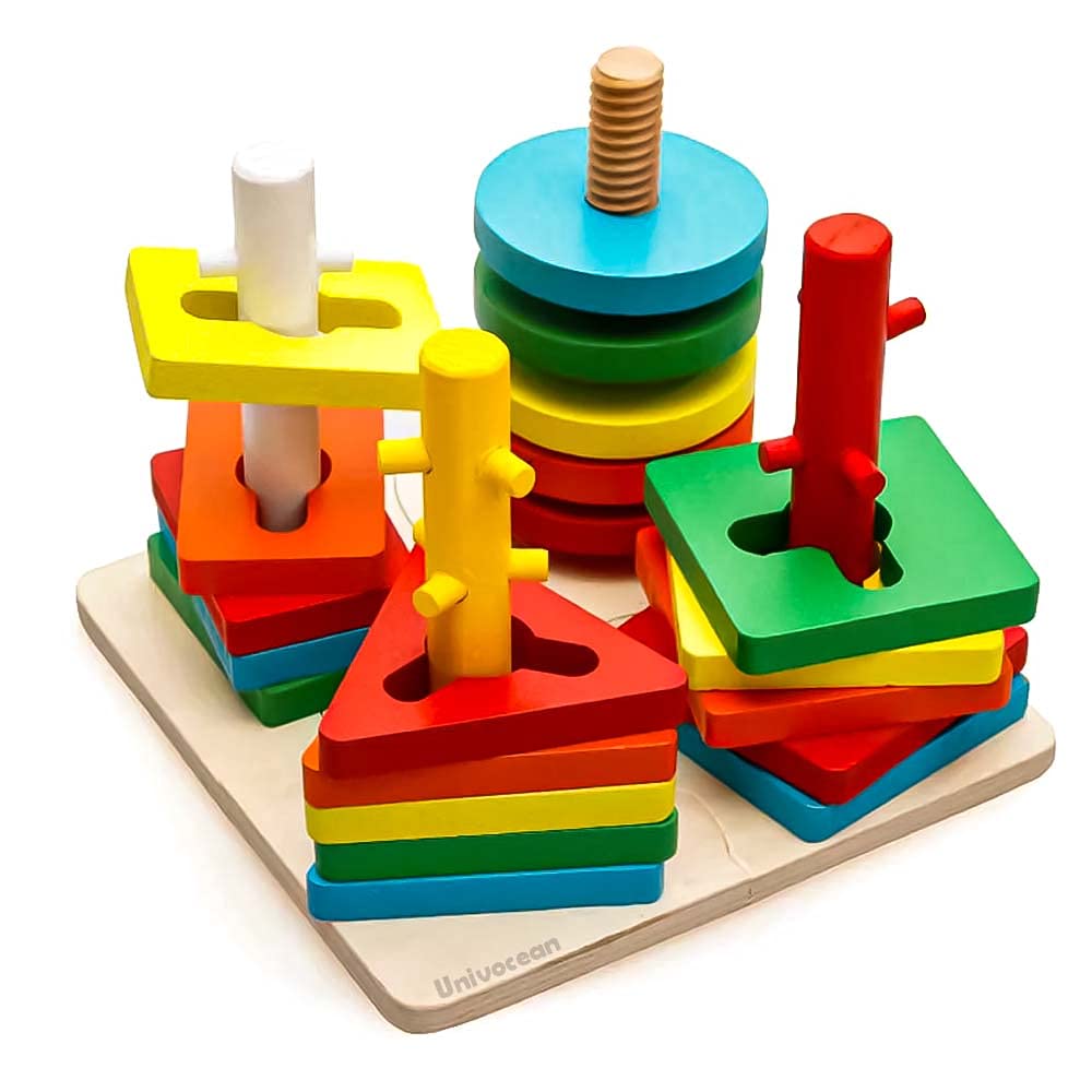 Univocean 4 Columns Geometric Shape Wooden Stacking Puzzle for Kids/Baby/Child (B091MBFPCR) Amazon Price History, Amazon Price Tracker