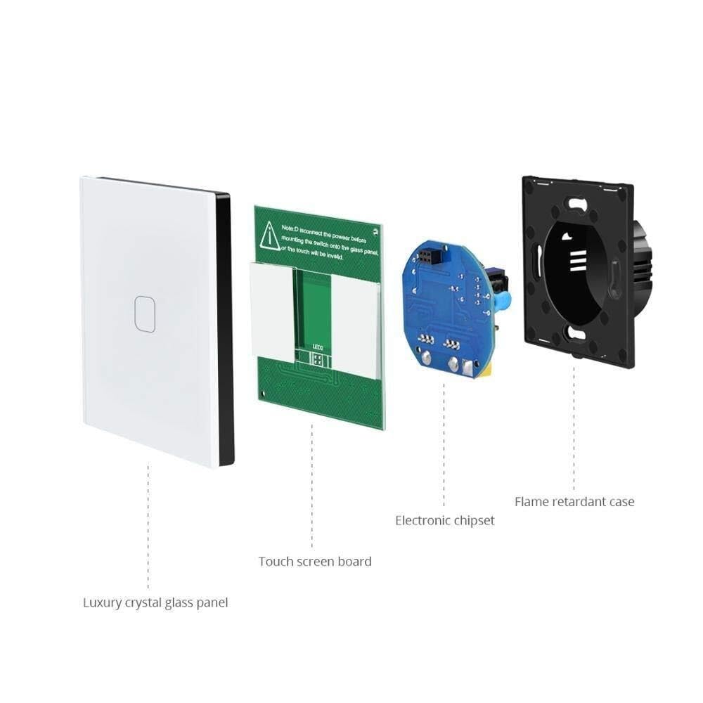 Interruptor táctil para panel de iluminación, Interruptor de luz táctil 1-3 entradas 1 vía Sensor vidrio templado multicolor Sin neutro 220-240V