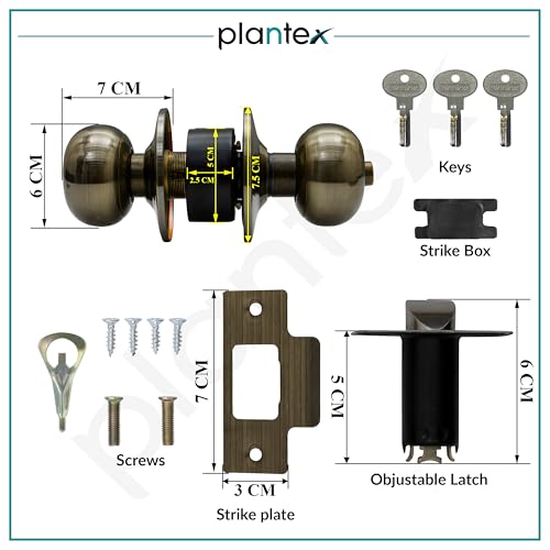 Image of Plantex Stainless Steel Door Locks For Bedroom /Main Door Lock /Cylindrical Lock Set Door Lock For Home Office Hotel (Brass Antique)