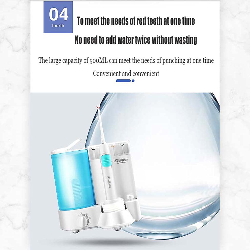 TJH Flosser de Agua para Dientes, irrigador Oral Flosser Dental de Agua 500ml Flosser de Dientes eléctrico con 4 presiones de Agua y 4 boquillas de Chorro, Chorro de Agua para Dientes/frenillos