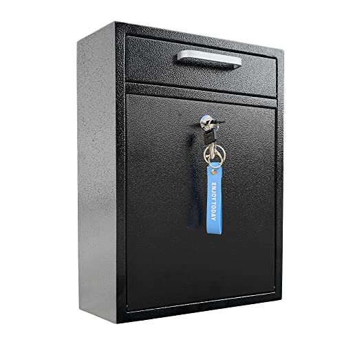 Wall Mount Lockable Galvanized Steel Post Box - Outdoor Installation | Large Dimensions with Locking Door and Key - Sleek Modern Mailbox | Safe Parcel Delivery | Residential, Office and Commercial use