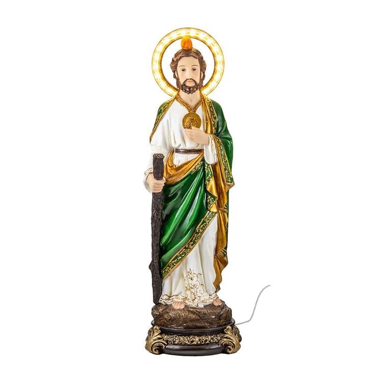 Figura San Judas Tadeo con Corona de luz de Resina Pintado a Mano 20x20x61 cm