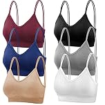 Thrilez 6Pcs V Neck Cami Bras for Women, Camisole Non-Wired Bralettes, Seamless Sports & Sleeping & Home Bra with Double Straps & Removable Pads for Women Girls