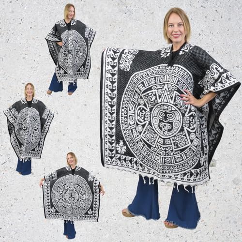 Mexican Poncho Aztec for Men & Women | Reversible Cobija Blanket for Fiesta, Outdoor, Hiking, & Camping 5