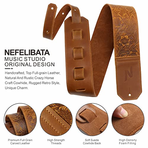 Nefelibata 3″ large sangles de guitare, 3″ large sangles de cuir sculptées avec rembourrage doux pour basse, guitare électrique et acoustique (Sahara Yellow Embossed) - Les Beatles, Paul McCartney, John Lennon, RIngo Starr, George Harrison Nefelibata 3" large sangles de guitare, 3" large sangles de cuir sculptées avec rembourrage doux pour basse, guitare électrique et acoustique (Sahara Yellow Embossed) – Image 3